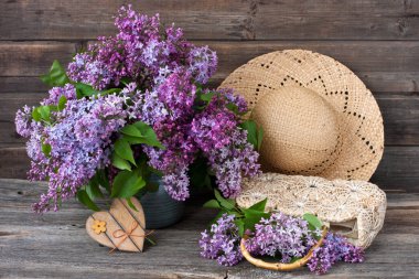 Bahar Şube leylak çiçeği rustik ahşap tablo