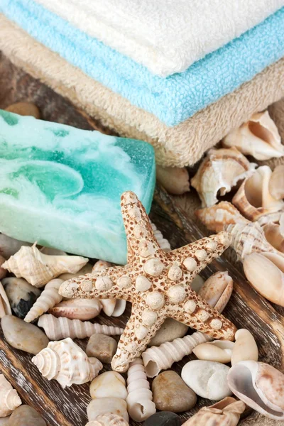 Spa sabunla banyo havluları — Stok fotoğraf