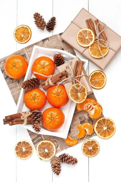 Christmas fruits on wooden background — Stock Photo, Image