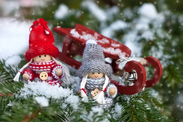 Christmas or New Year composition with little man figures — Stock Photo, Image