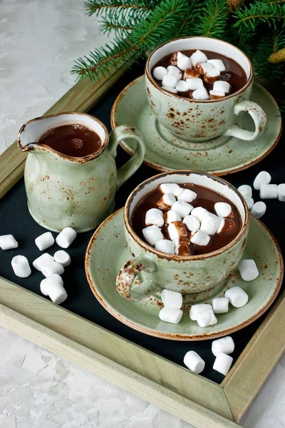 Tazza Cioccolata Calda Con Marshmallow Composizione Dell Ora Natale — Foto Stock
