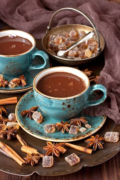 Taza Con Chocolate Caliente Mesa Madera — Foto de Stock