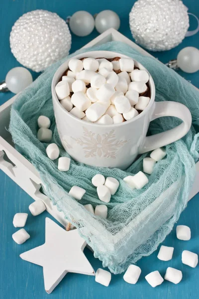 Cup Creamy Hot Chocolate Melted Marshmallows Christmas Time Composition — Stock Photo, Image