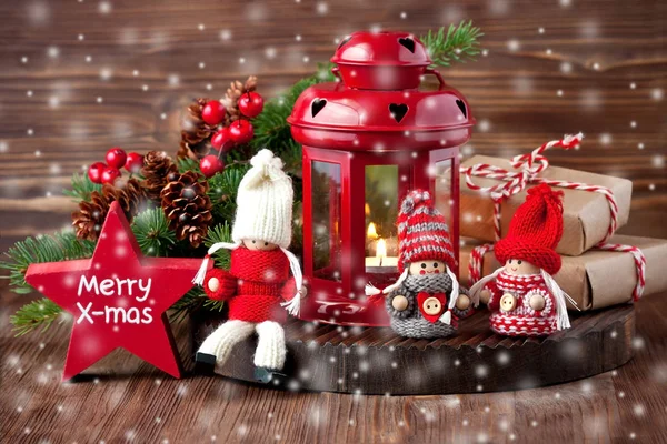 Vánoční složení s lucernou, holiday pozadí — Stock fotografie