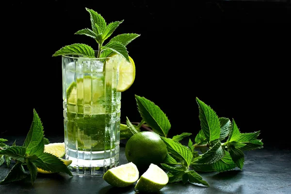 Tradice letní exotický nápoj s citrónem, mátou a ledem — Stock fotografie