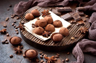 Çikolatalı trüf mantarı ve çikolata.