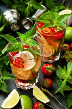 İki mojito taze limon ve nane ile kokteyl bardak 