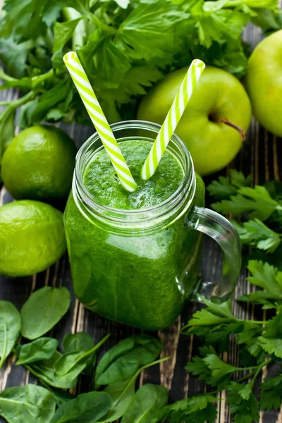 Healthy green smoothie,  selective focus