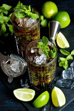 Geleneksel yaz egzotik içeceği limon, nane ve buzlu