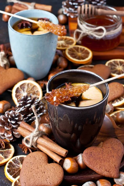 Composition with tea cup on  dark  background — Stock Photo, Image