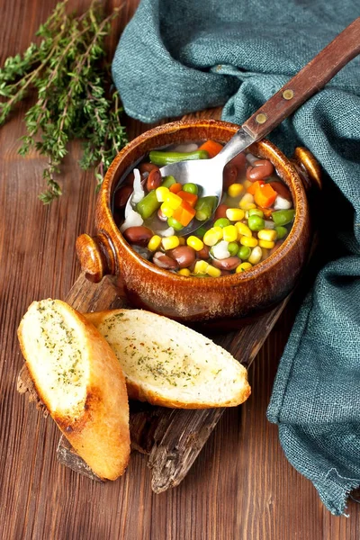 Italian Soup Pasta Seasonal Vegetables Delicious Vegetarian Food Concept — Stock Photo, Image