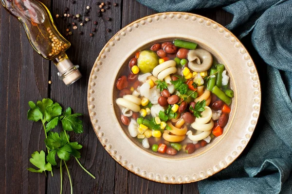 Sopa Italiana Con Pasta Verduras Temporada Delicioso Concepto Comida Vegetariana —  Fotos de Stock