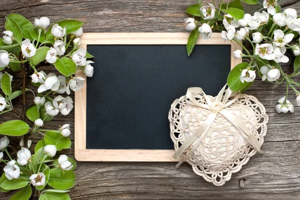 Spring Flowering Branch Wooden Background Apple Blossoms Copy Space — Stock Photo, Image