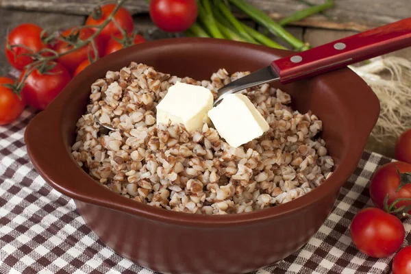 Buckwheat Porridge Butter Healthy Eating — Stock Photo, Image