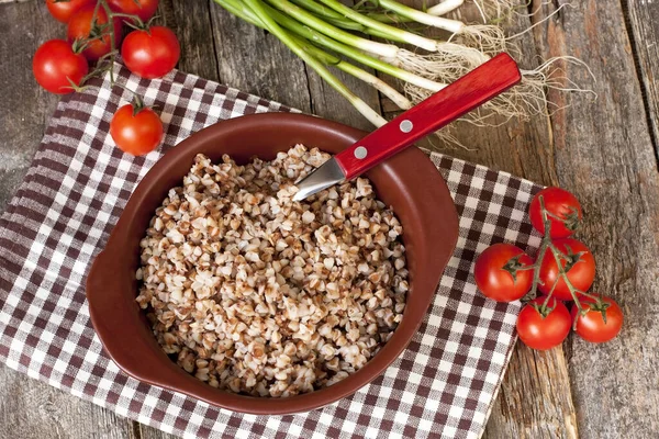 Boiled Buckwheat Porridge Ceramic Bowl — Stock Photo, Image