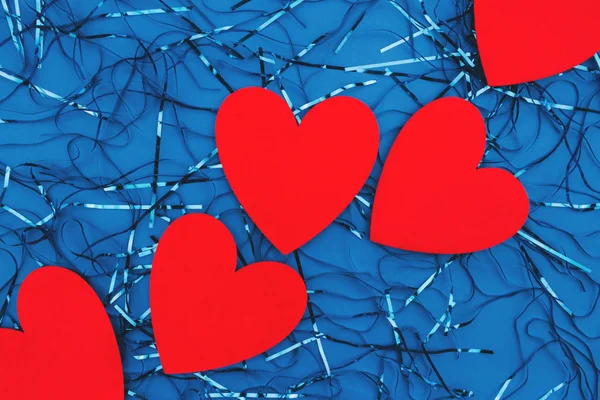 Red hearts on a classic blue background. Film blue background. Valentine day. — 스톡 사진