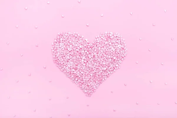 Pink background. Pink hearts on a pink background. Hearts sprinkles. Valentine day. — 스톡 사진