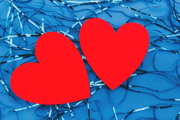 Red hearts on a classic blue background. Film blue background. Valentine day. — 스톡 사진