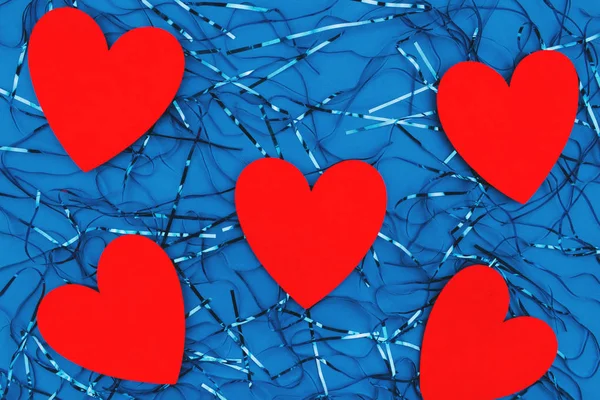 Red hearts on a classic blue background. Film blue background. Valentine day. — 스톡 사진