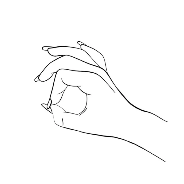 Жіноча рука показує добре, чорний контур на білому тлі . — стоковий вектор