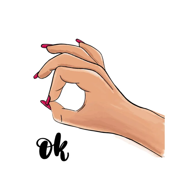 Female hand showing ok, on a white background. — Stock Vector