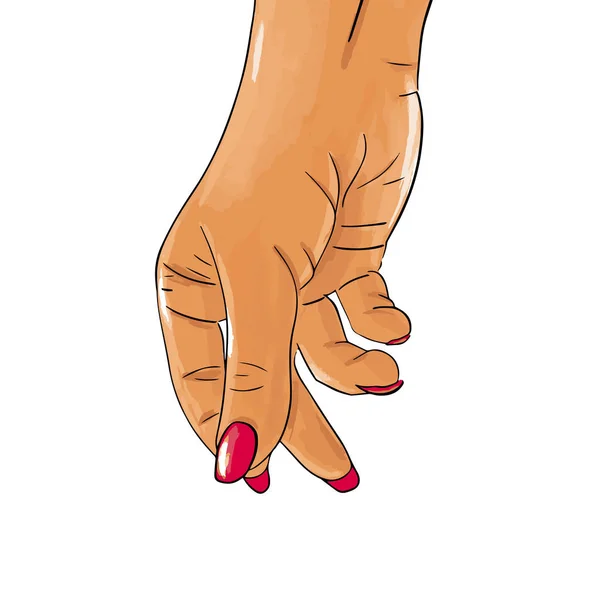 手描きの女性アジアの手と赤い爪 — ストックベクタ