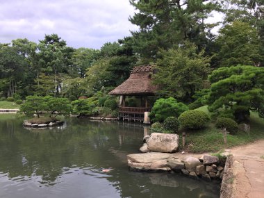 Göl manzaralı Japon bahçesi