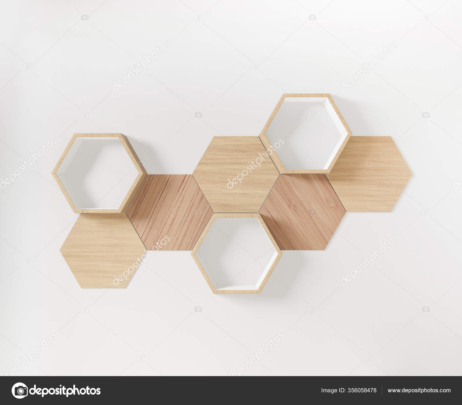 Hexagon Shelf Books Mock Copy Space Wooden Hexegon Stock Photo by ©nook
