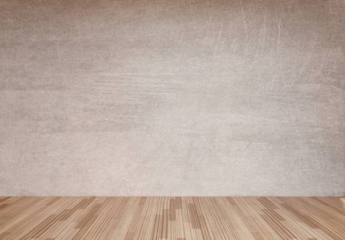 3D döşeme, arka plan beton duvar ve ahşap döşeme maketi
