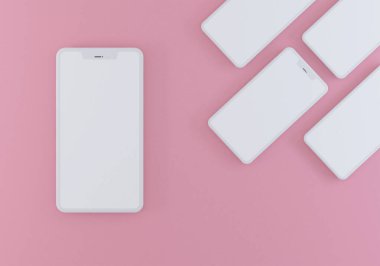 3D RENDERING, Pastel pembe monokrom rengi. Modern akıllı telefon kavramı. Moda ve modaya uygun model tasarım sunumu için boş alan.