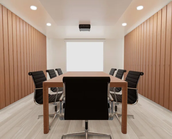 Sala Reunião Renderização Com Cadeiras Mesa Madeira Tapete Simular Espaço — Fotografia de Stock