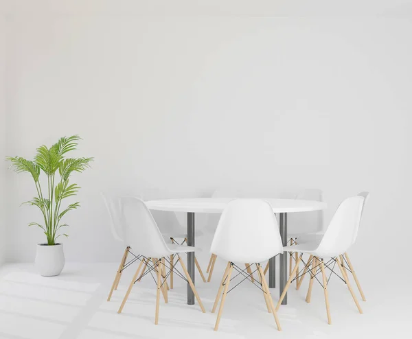 Sala Reuniones Representación Con Sillas Mesa Plástico Redonda Sala Blanca — Foto de Stock