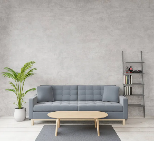 Rendering Loft Stil Stue Med Beton Trægulv Sofa Billede Til - Stock-foto