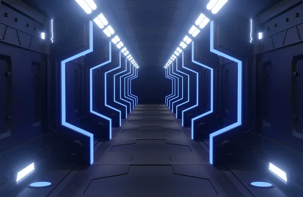 Візуалізація Тунелю Космічний Корабель Чорно Синій Інтер Коридор — стокове фото