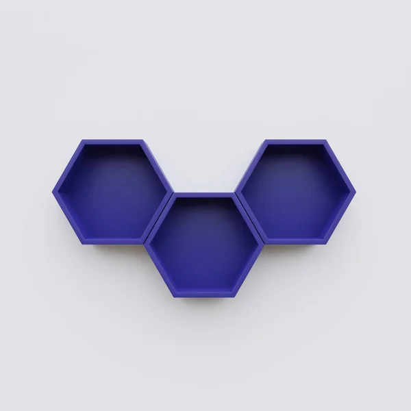 Blå Hexagon Hylla Kopieringsutrymme Hexegon Rendering — Stockfoto