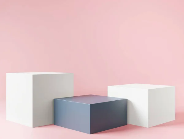 Ürün sunumu, moda dergisi illüstrasyonu için kozmetik pembe arkaplan. Pastel, 3D resimleme