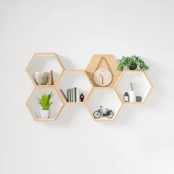 Estante Madera Hexagonal Estilo Minimalista Japonés Copiar Espacio Hexegon Copiar — Foto de Stock