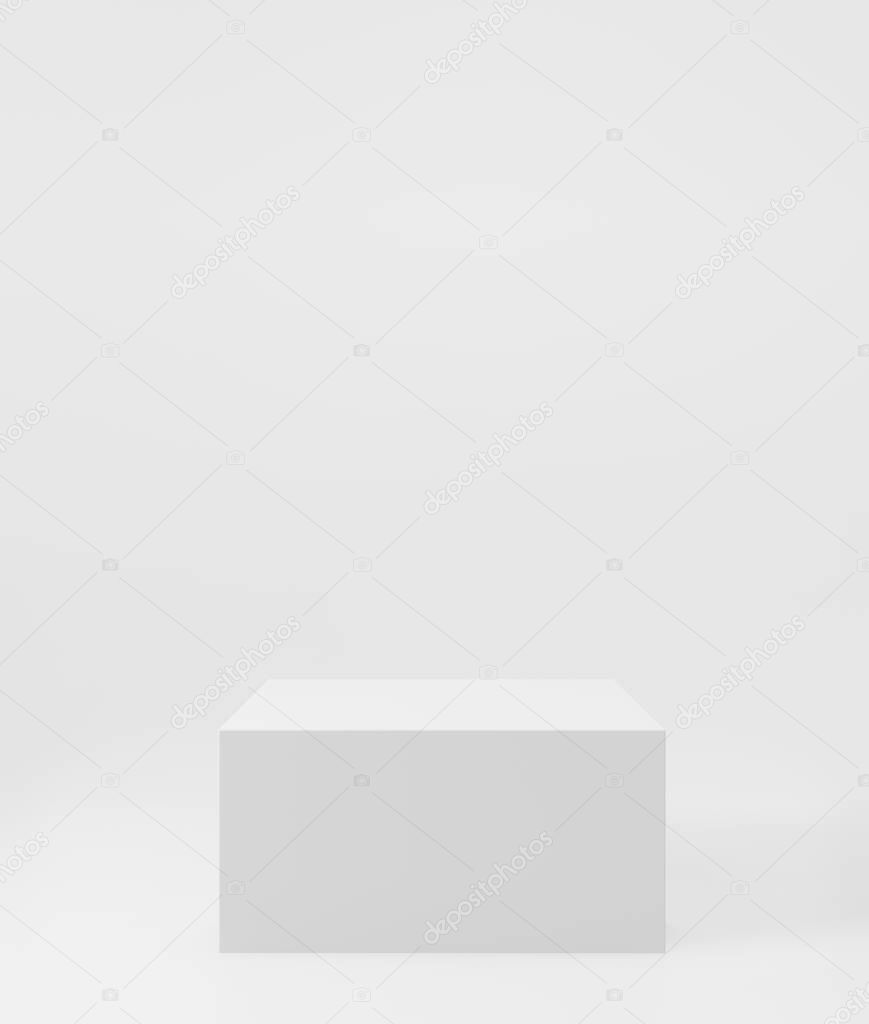 Cosmetic white background for product presentation. for fashion magazine illustration. 3d render 