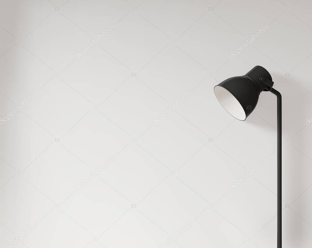 lamp and empty white wall for canva copy space and mock up ,japanese minimal style .3d rendering