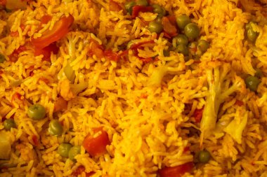 Basmati rice vegetable pulao, closeup view