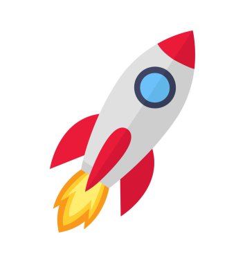 Beyaz vektörde izole edilmiş ateş simgesi olan roket gemisi