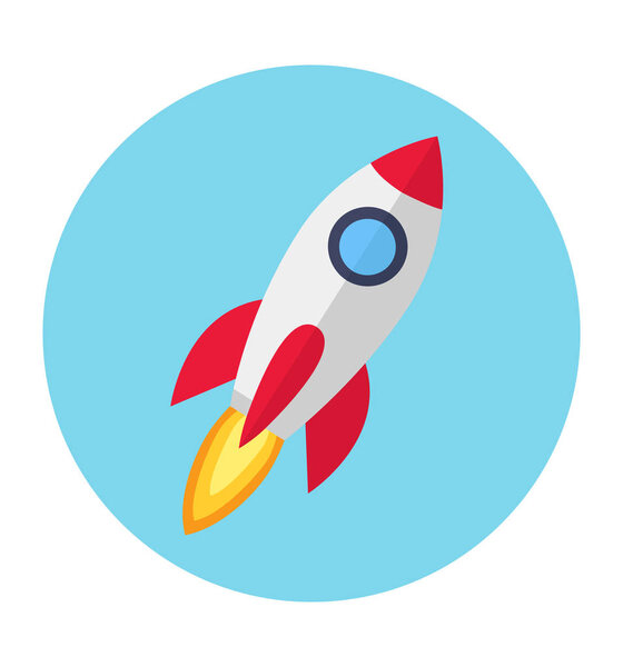 Rocket ship with fire icon flat isolated on white vector