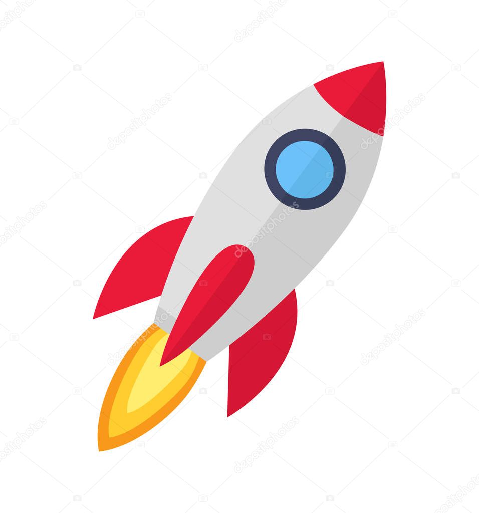 Rocket ship colored icon in flat isolated on white background
