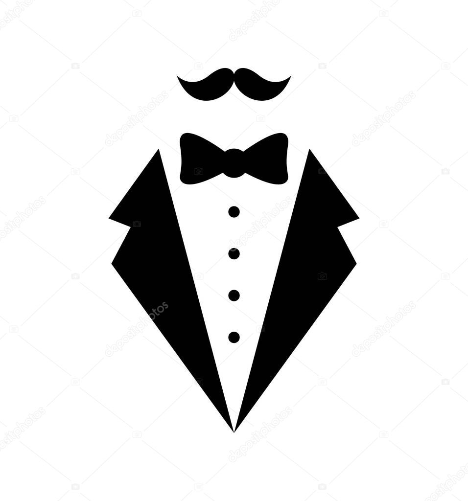 Mans jacket tuxedo weddind suit with bow tie vector illustration isolated on white eps 10