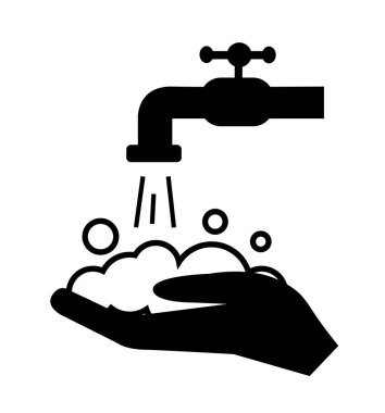 El yıkama ipi silueti simgesi elleri su çeşmesi vektör illüstrasyonunun altında kişisel hijyen dezenfeksiyonu cilt bakımı antibakteriyel yıkama.