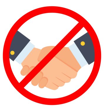 El sıkışma ikonu vektör illüstrasyonu yok. İşbirliği yok. COVID 19 önleme kavramı hijyen ikonu yok.