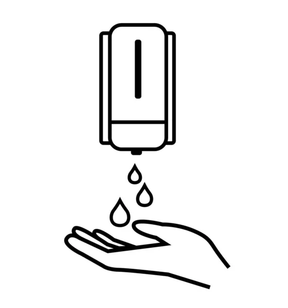 Lavarsi la mano con l'icona della linea di sapone bottiglia antisettica, icone di igiene icona di pulizia — Vettoriale Stock