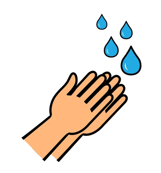 Hands under falling water man washes hands hygiene vector illustration in flat style — Stock Vector