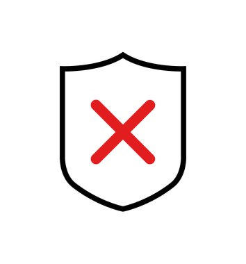 Çapraz sembollü kalkan vektör simgesi, konsept güvenlik işareti koruması, beyaz üzerine izole edilmiş resim imzası