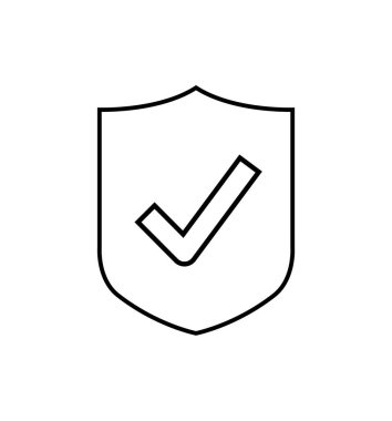 Kontrol işareti sembollü kalkan çizgisi vektör simgesi, konsept güvenlik işareti koruması, beyaz üzerine izole edilmiş imza illüstrasyonu